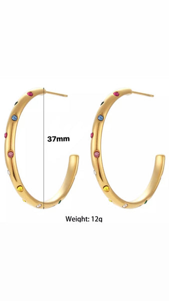 SEMIRA | Tarnish-Free | Gold Encrusted Clear/MultiColor Large Hoop | Earring