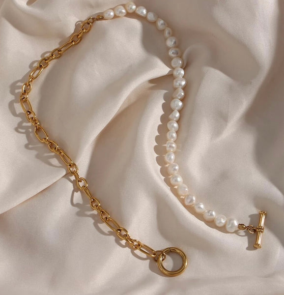 SERENDIPITY | Tarnish-Free | Chunky Gold Link and Pearl Toggle | Necklace/Bracelet
