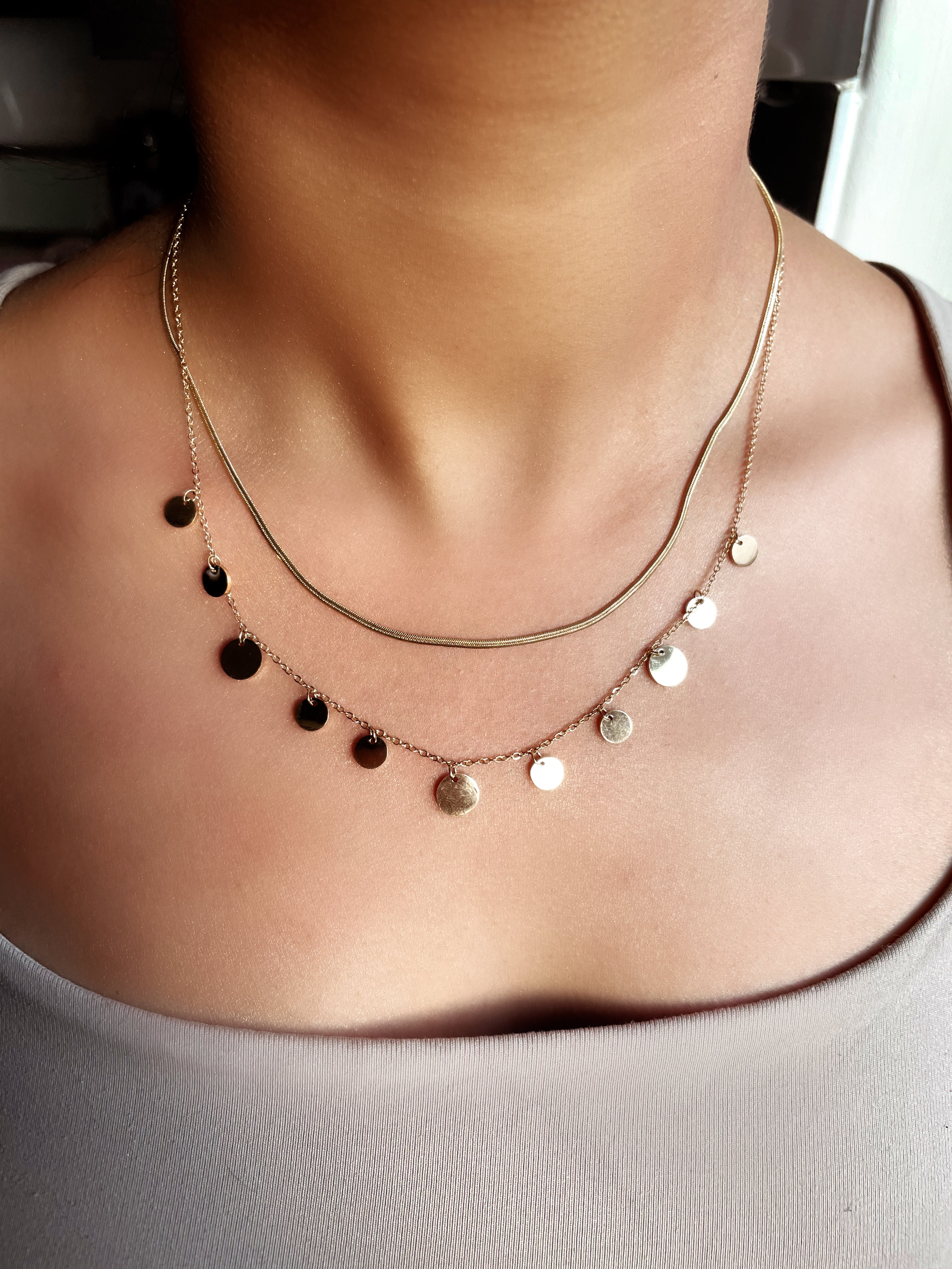JARITHA | Gold Snake and Disk Double Layer | Tarnish Free | Necklace