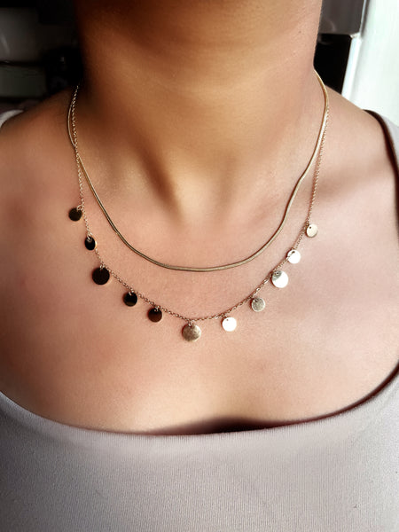 JARITHA | Gold Snake and Disk Double Layer | Tarnish Free | Necklace