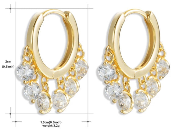 SOLANGE | Cubic Zirconia Dangle Huggies| S925 Sterling Silver 18ct Gold Plated Earrings
