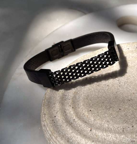 CRUZ | ZibaMan | Black/Gold/Silver Leather Mesh Bracelet