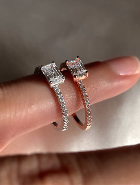 RAPHAELA I Tarnish Free | Eternity Band with centre baguette stone I S925 Sterling Silver I Platinum Plated I Cubic Zirconia (3 colours)