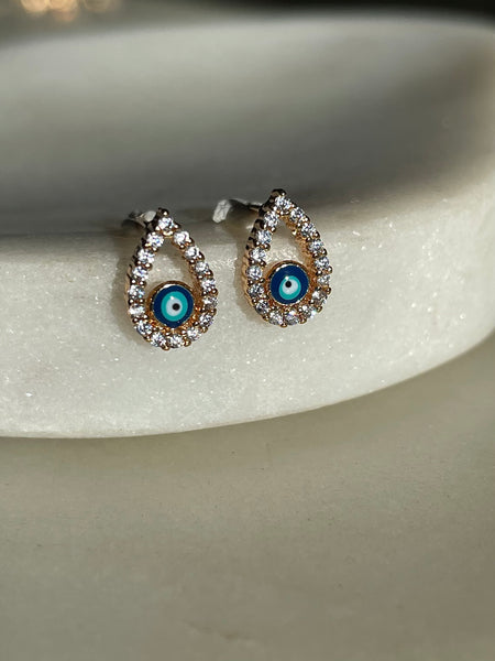 Fahari | Evil Eye Teardrop Stud Earrings