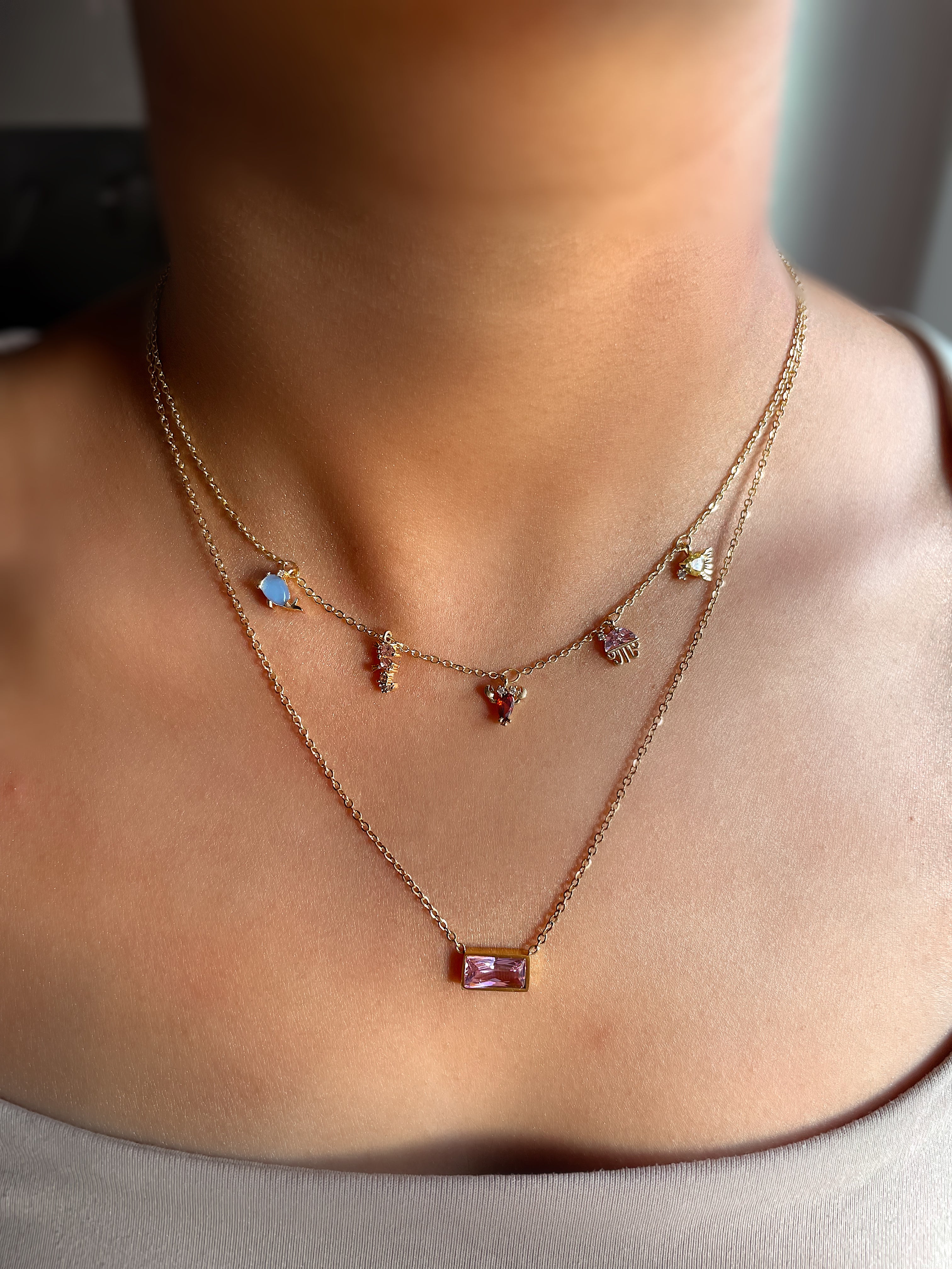 ZINNIA | Tarnish Free | Gold Cubic Zirconia Rectangular Pendant | Necklace