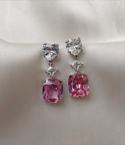 HEARTSEEKER | Pink Luxury Heart Drop | Silver Earrings