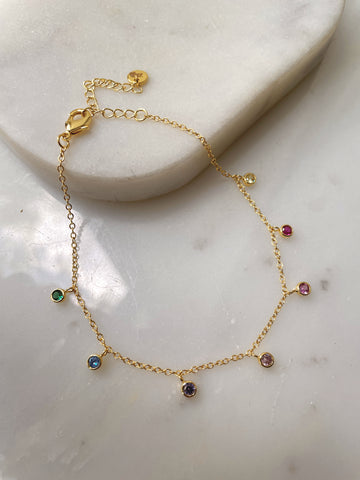 MULTI-COLOR CHARM ANKLET | 18k Gold Plated | Cubic Zirconia Drop