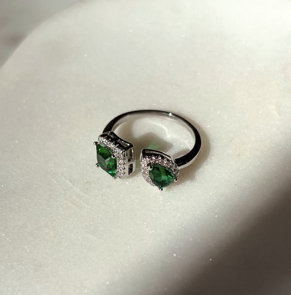 AMAL | Luxury Silver Adjustable Coloured Cubic Zirconia Ring | AAA Grade Cubic Zirconia