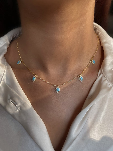 EMIRATI | The Beela Necklace | S925 Sterling Silver 18ct gold plated| Emerald Green/Turq Tear Drop Necklace