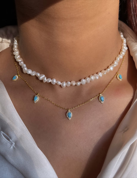 EMIRATI | The Beela Necklace | S925 Sterling Silver 18ct gold plated| Emerald Green/Turq Tear Drop Necklace