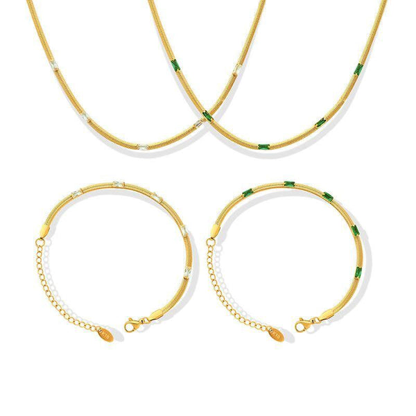 SNAKED | Tarnish-Free | Stainless Steel Gold Plated | Jeweled Snake Chain/Bracelet (3mm)