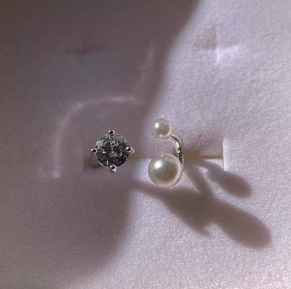 STELLA I Luxury Silver Open Ring | AAA Grade Cubic Zirconia/Pearl  I Adjustable