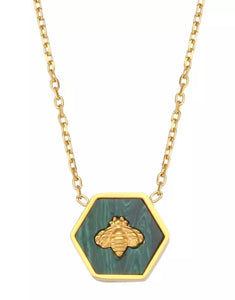 QUEEN BEE | Tarnish Free | Gold Black/Emerald Bee Pendant | Necklace