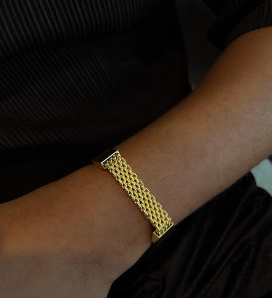 CRUZ | ZibaMan | Black/Gold/Silver Leather Mesh Bracelet