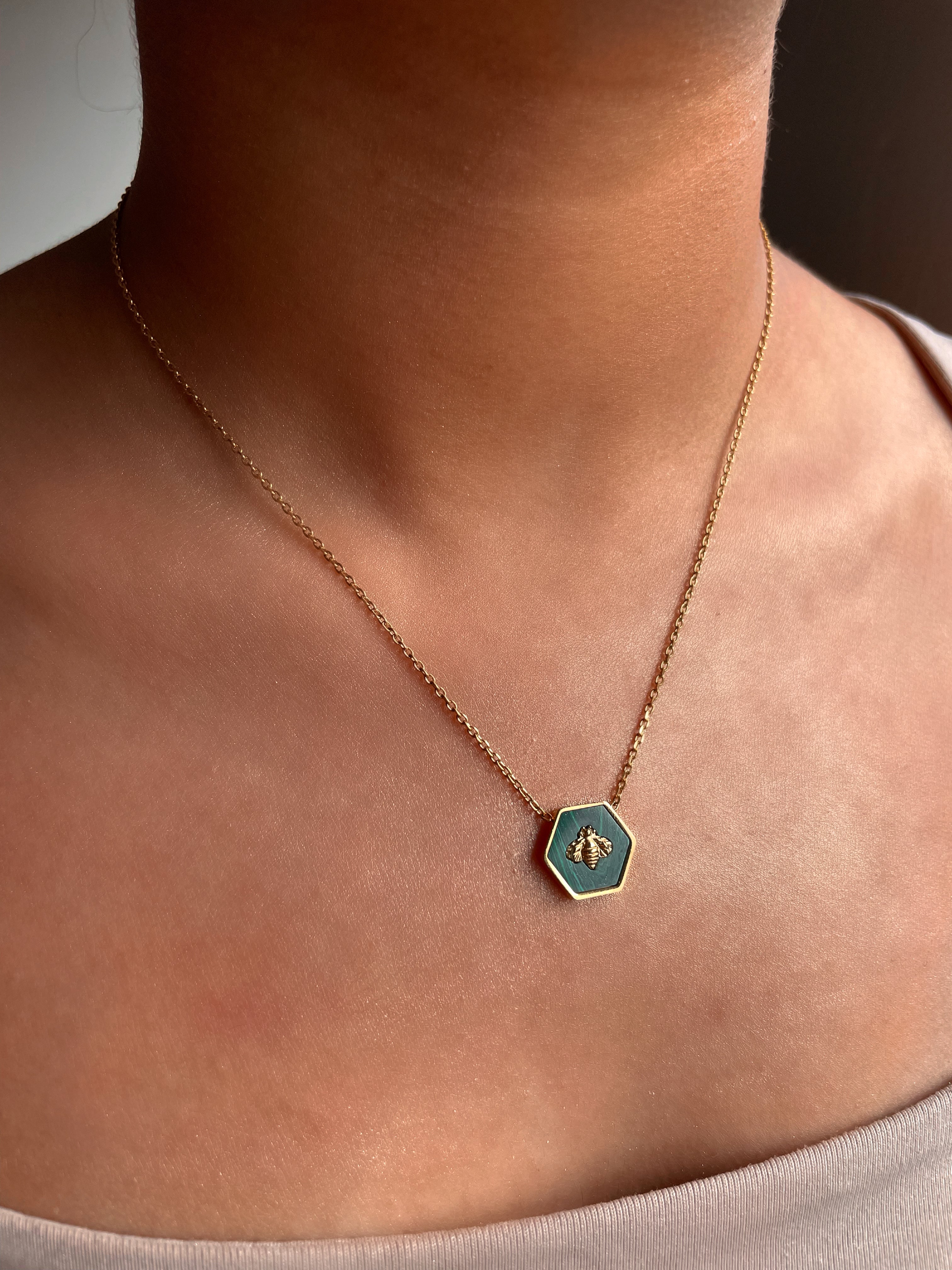 QUEEN BEE | Tarnish Free | Gold Black/Emerald Bee Pendant | Necklace