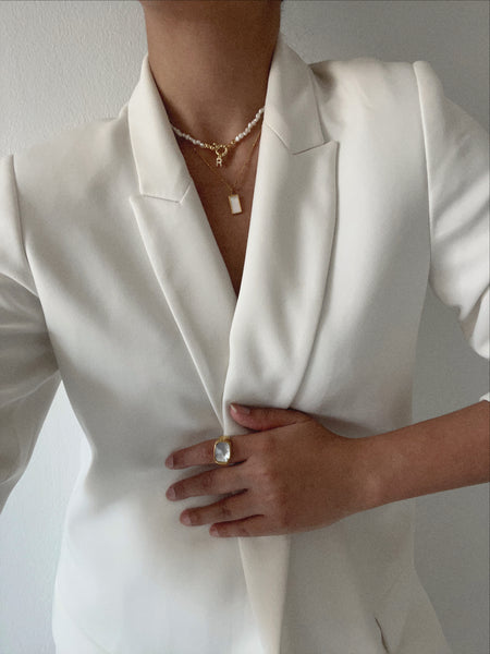 SOFIA | ZSxRizDhoda | Tarnish Free | Pearl Rectangular Pendant Necklace