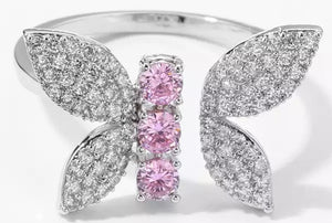 VIOLA I Cubic Zirconia Pink/Emerald Pavé Butterfly Adjustable | Ring