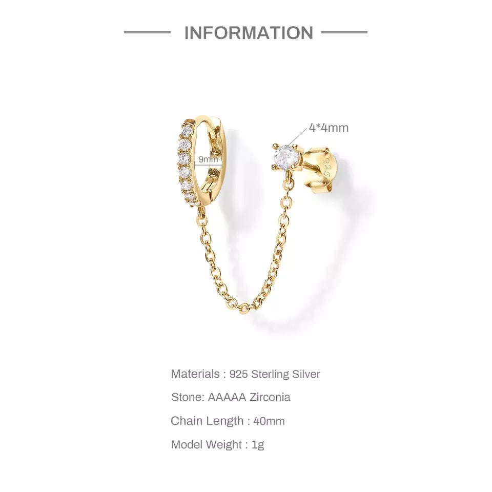 ZENNA | Pavé Double Piercing Stud and Huggies| S925 Sterling Silver 18ct gold plated | Single Piece