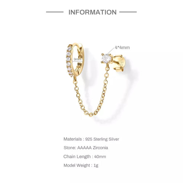 ZENNA | Pavé Double Piercing Stud and Huggies| S925 Sterling Silver 18ct gold plated | Single Piece