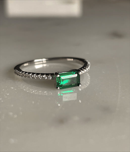 RAPHAELA I Tarnish Free | Eternity Band with centre baguette stone I S925 Sterling Silver I Platinum Plated I Cubic Zirconia (3 colours)
