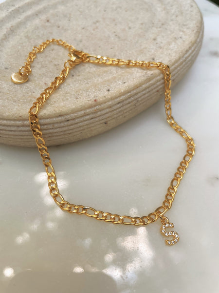 INITIAL ANKLET | 18k Gold Plated Cubic Zirconia Anklets