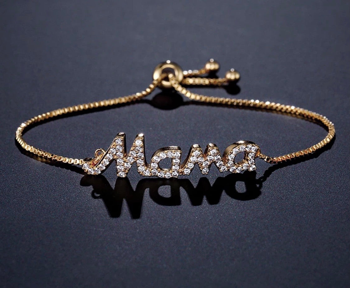 Mama Italics | Cubic Zirconia Encrusted | Adjustable Bracelet