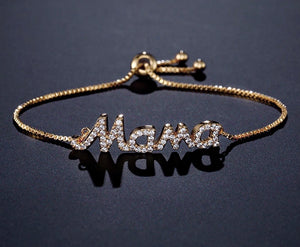Mama Italics | Cubic Zirconia Encrusted | Adjustable Bracelet