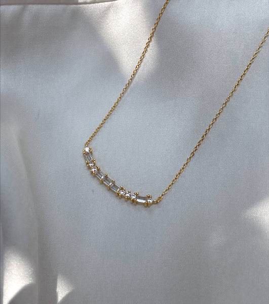 ALESSIA | S925 Sterling Silver | 18ct Gold/Platinum Plated | Linear Encrusted Bar Necklace