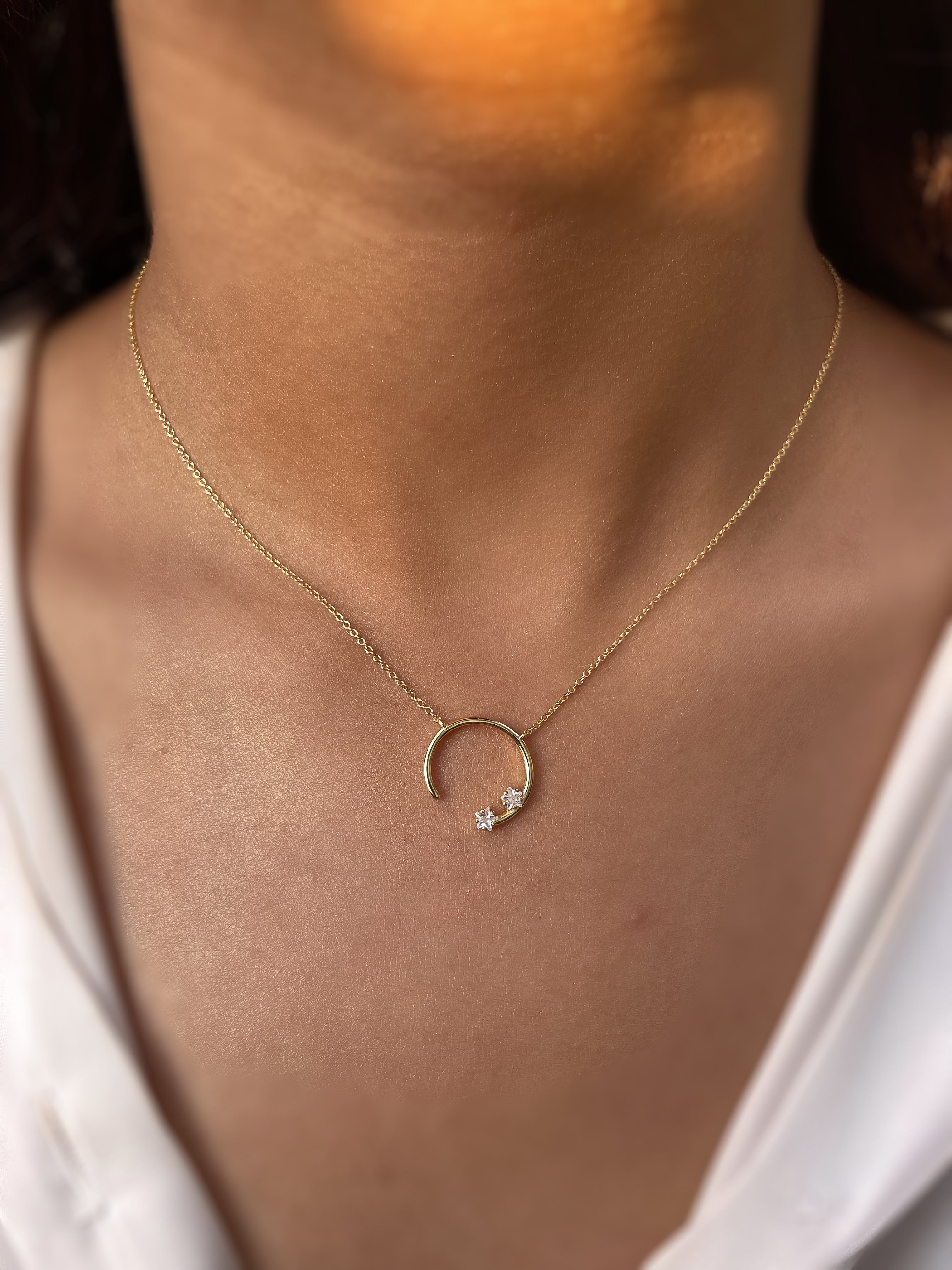 LANA I Cresent Necklace I S925 Sterling Silver I 18ct Gold/Platinum Plated I Cubic Zirconia