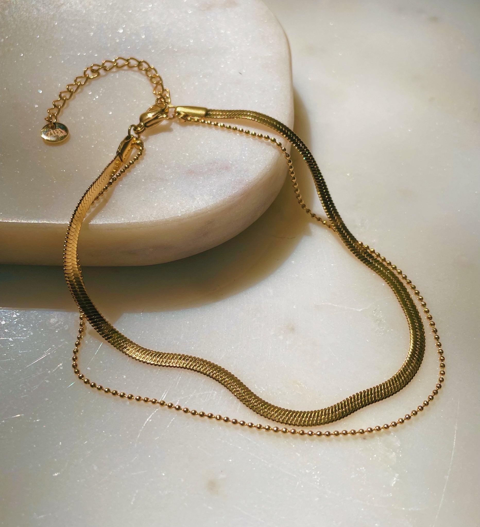 BADDIE | | Tarnish-Free | Gold/Silver Plated | Double Layer snake + bobble chain Anklet