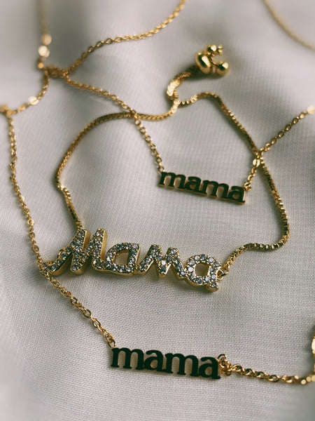 Mama Italics | Cubic Zirconia Encrusted | Adjustable Bracelet