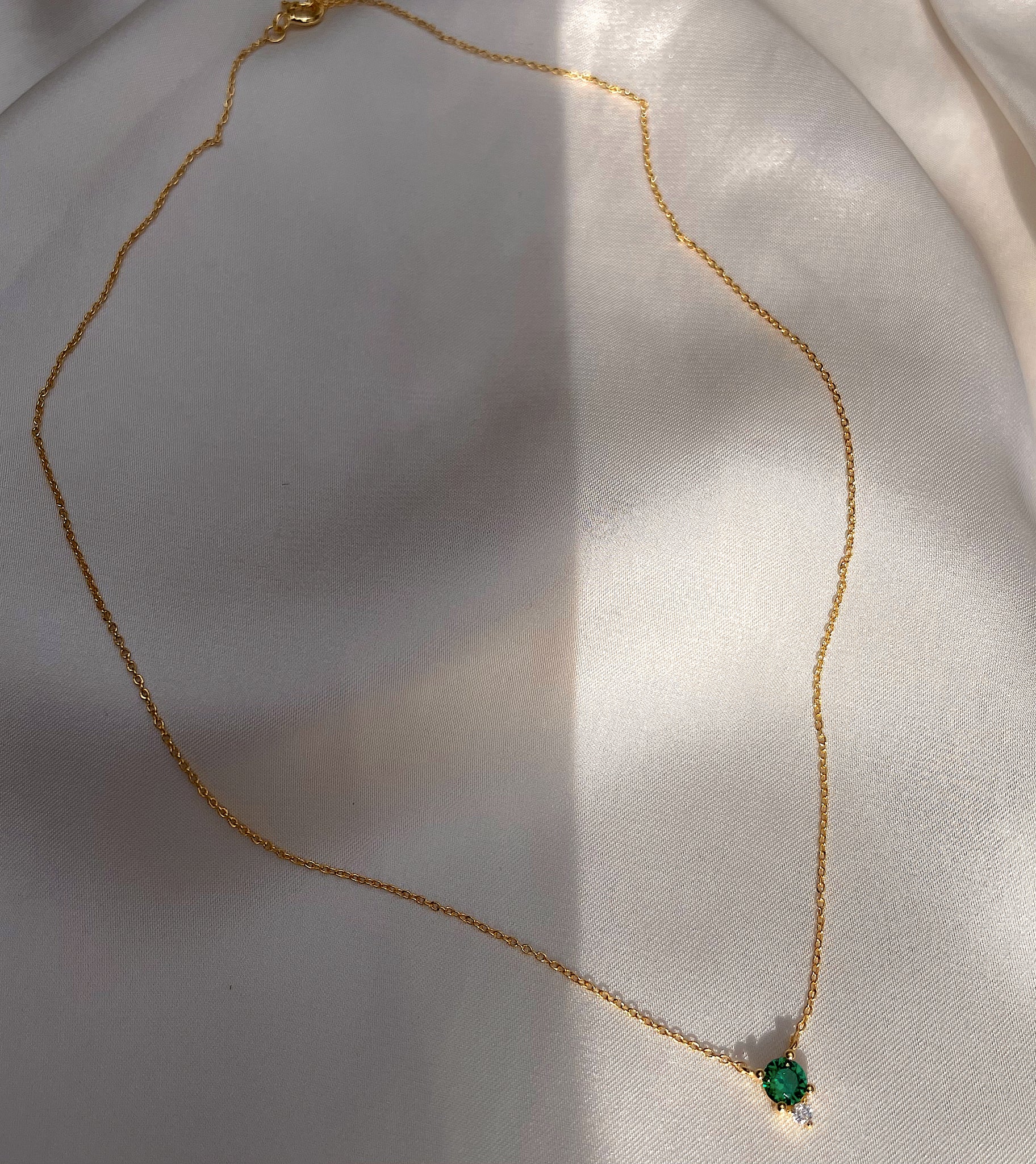 ELIXIR | S925 Emerald Green Sterling Silver 18ct gold plated Black/Nude Cubic Zirconia Necklace