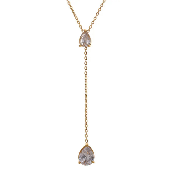EVELYN | Tarnish-Free | Gold Cubic Zirconia Emerald/Clear Teardrop  | Necklace