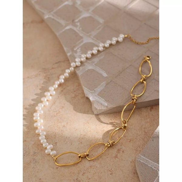 DELILAH | Tarnish-Free | Gold Link and Pearl | Necklace