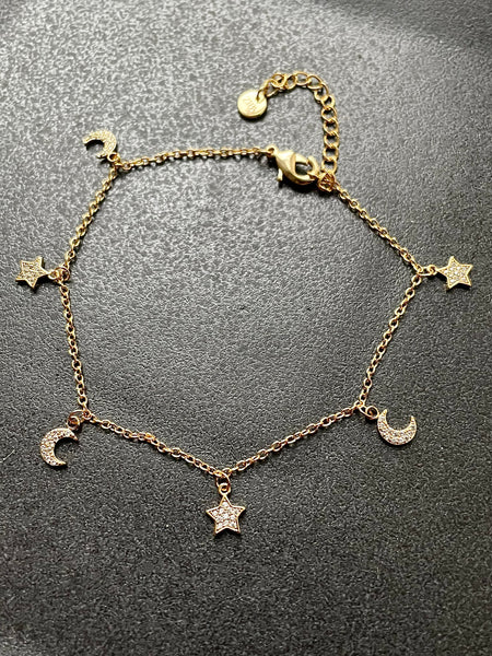 5TH AVENUE | Plated | Crescent&Star | Cubic Zirconia Anklet | Gold/Silver