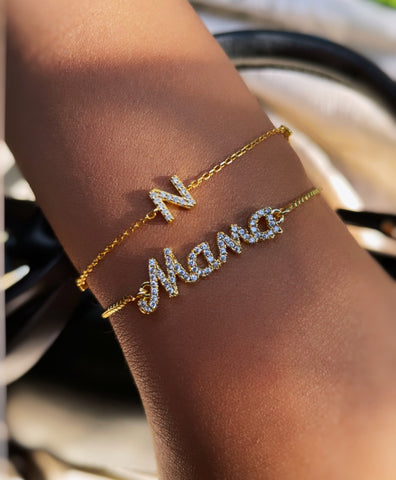 Mama Italics | Cubic Zirconia Encrusted | Adjustable Bracelet