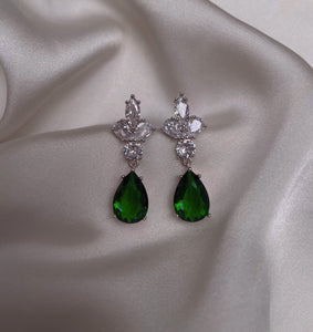 REGAL | Emerald and Silver Drop Earring  | AAA CUBIC ZIRCONIA