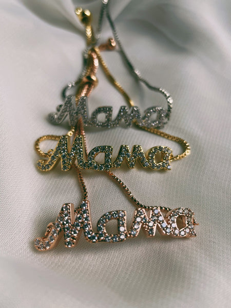 Mama Italics | Cubic Zirconia Encrusted | Adjustable Bracelet