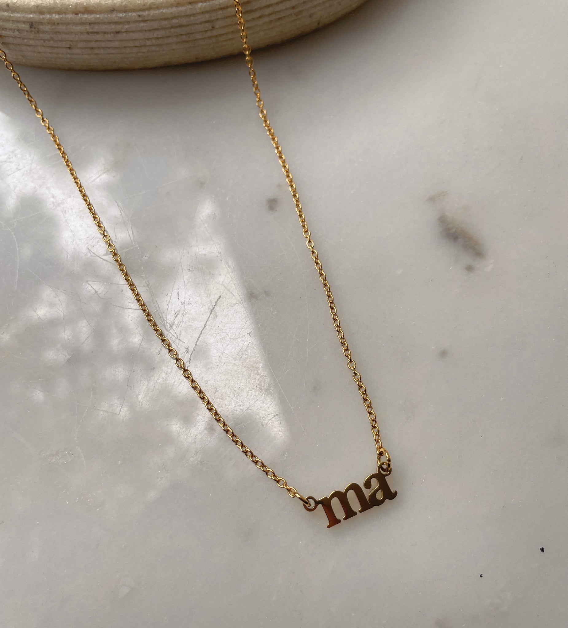 MA | 18ct Gold Plated Stainless Steel | Word Pendant Necklace