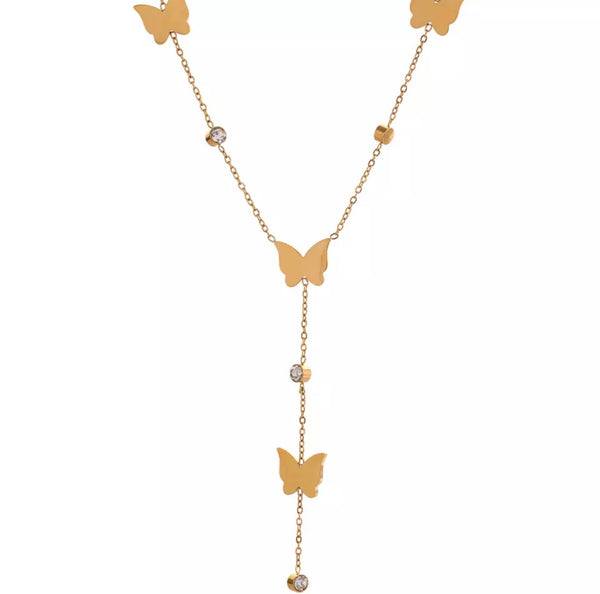 ENCHANTED | Tarnish Free | Gold Cubic Zirconia Y Shaped Butterfly | Necklace