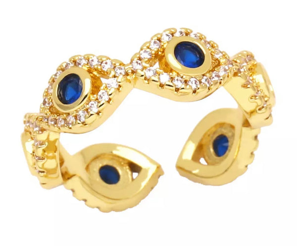 THALIA | Evil Eye | Encrusted Adjustable Ring