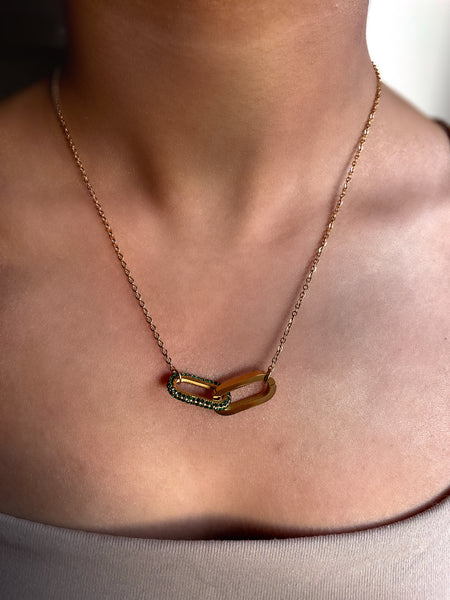 VIVA | Tarnish-Free | Gold Cubic Zirconia Emerald/Clear Linked  | Necklace