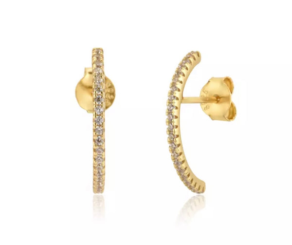 FAMOUS | Cubic Zirconia Curved Stud| S925 Sterling Silver 18ct Gold Plated Earrings