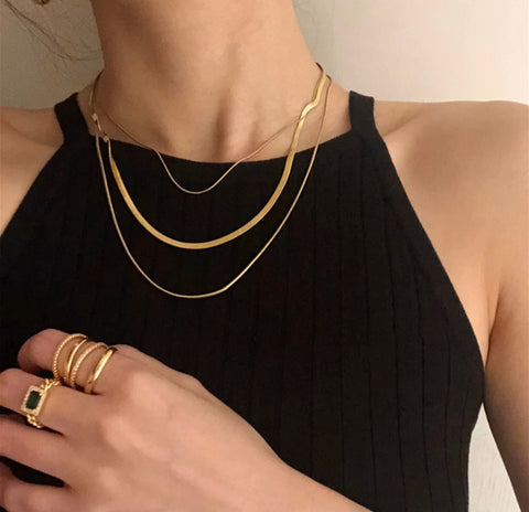 SAABI I Gold Plated Steel I Herringbone triple layer necklace