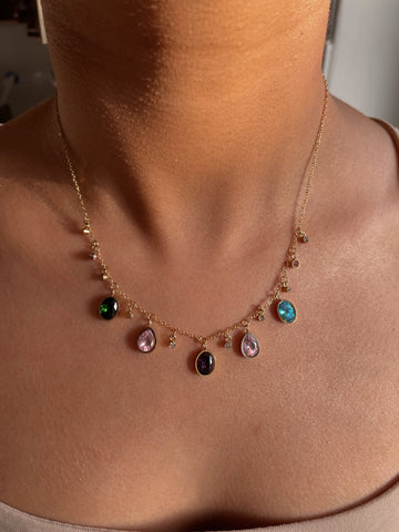 PLUSH | Tarnish-Free | Gold Cubic Zirconia MultiColored Drops | Necklace