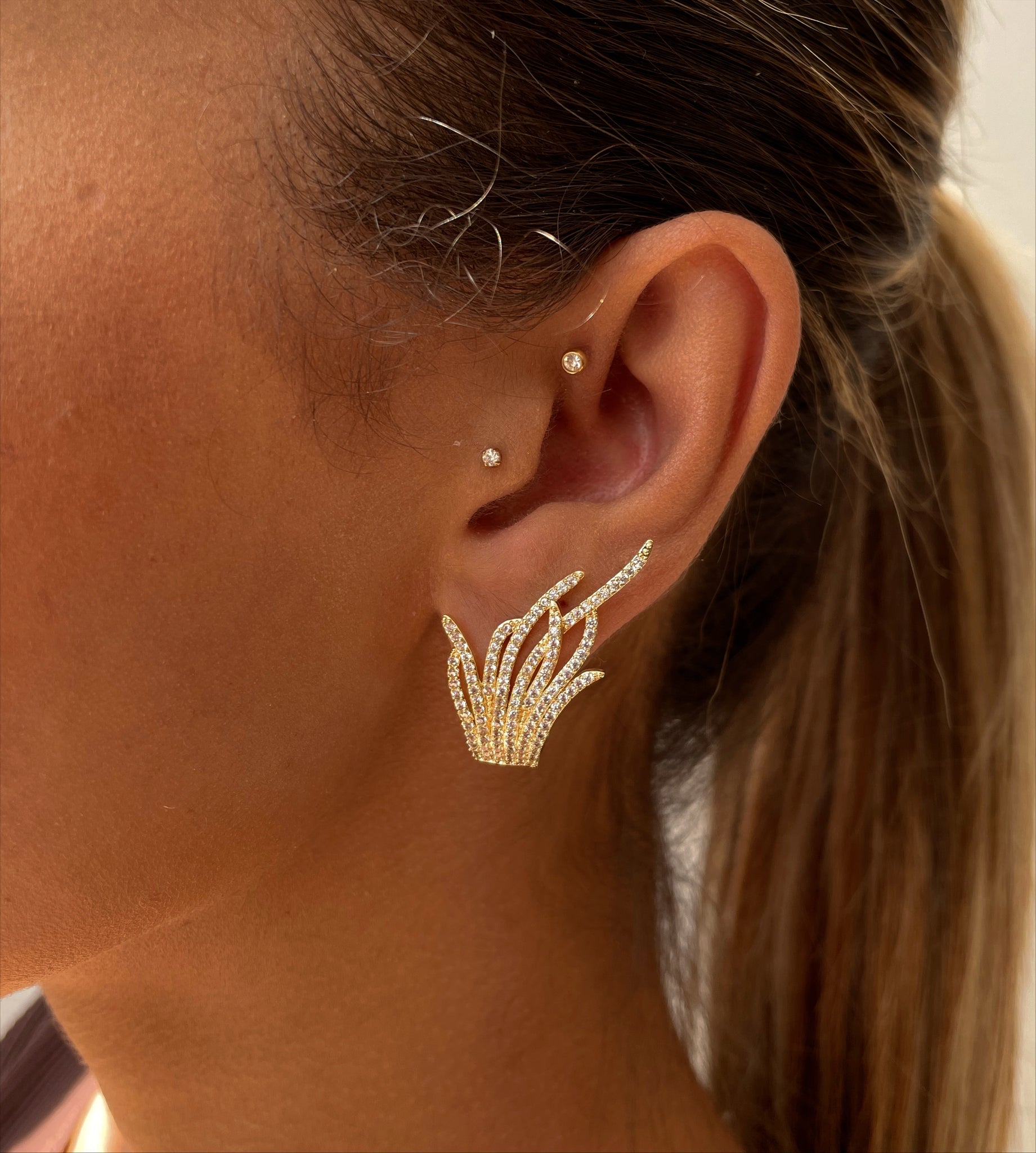 ELIZA | Gold/Silver Encrusted Wrap Stud | AAA Grade Cubic Zirconia | Earring