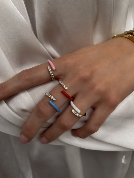 BERMUDA | Pink/Red/Blue/White Enamel Adjustable Encrusted Enamel | Ring