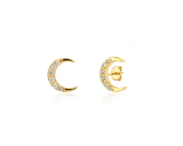 CRESCENT I S925 Sterling Silver I 18ct gold plated I Cubic Zirconia Crescent Stud | Earrings