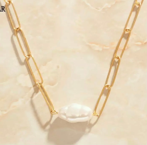 CLEO I Irregular Pearl Paperclip Tarnish-Free | Necklace (single piece)