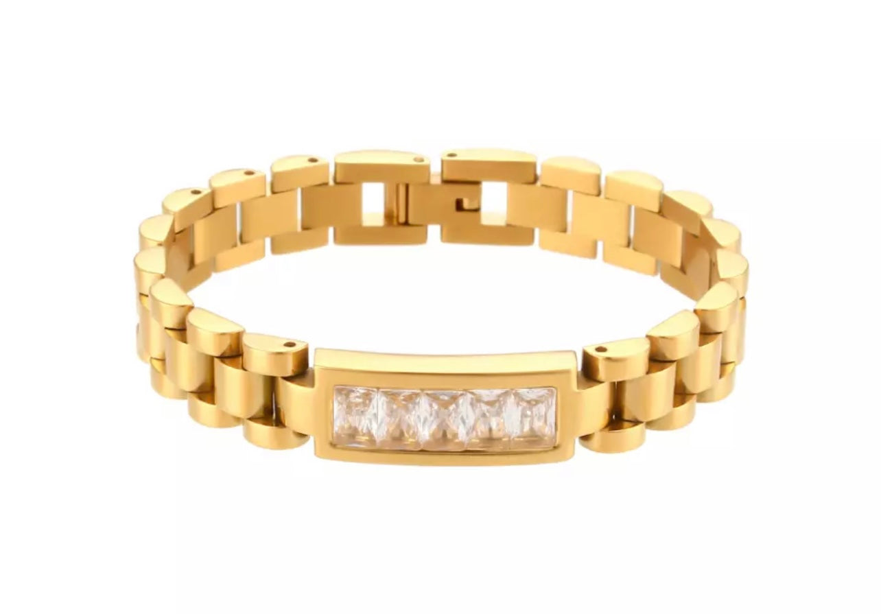 BEVERLY HILLS | Tarnish-Free | Gold Cubic Zirconia Chunky Link | Bracelet/Ring/Earrings